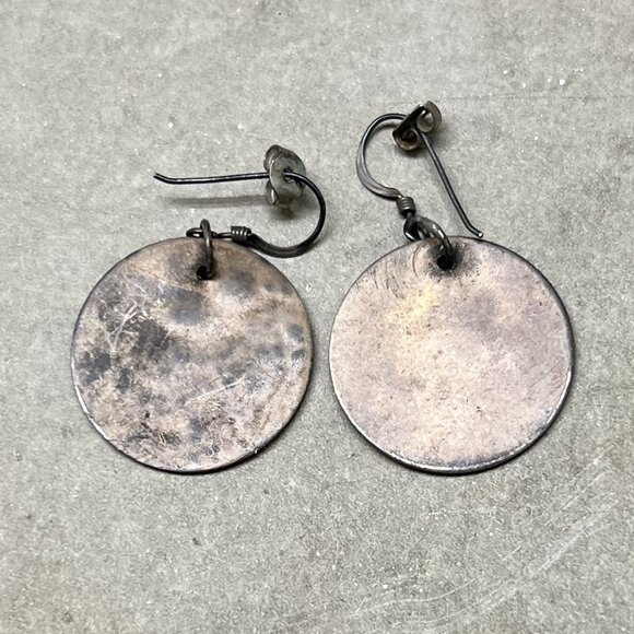 Vintage Handmade Thin Copper Discs Drop Pierced Earrings - Picture 2 of 4